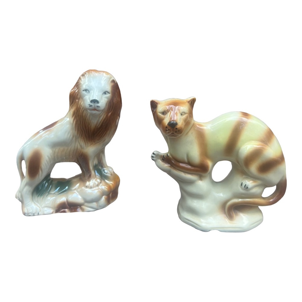 MCM Lion and Leopard Ceramic Figurines from Brazil
